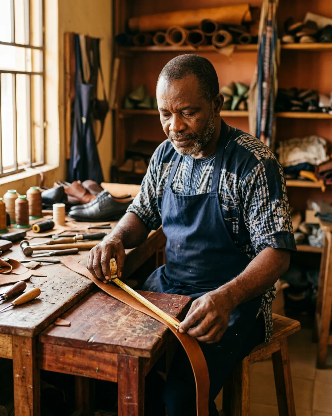 Steady Step shoemaker at the workshop bench