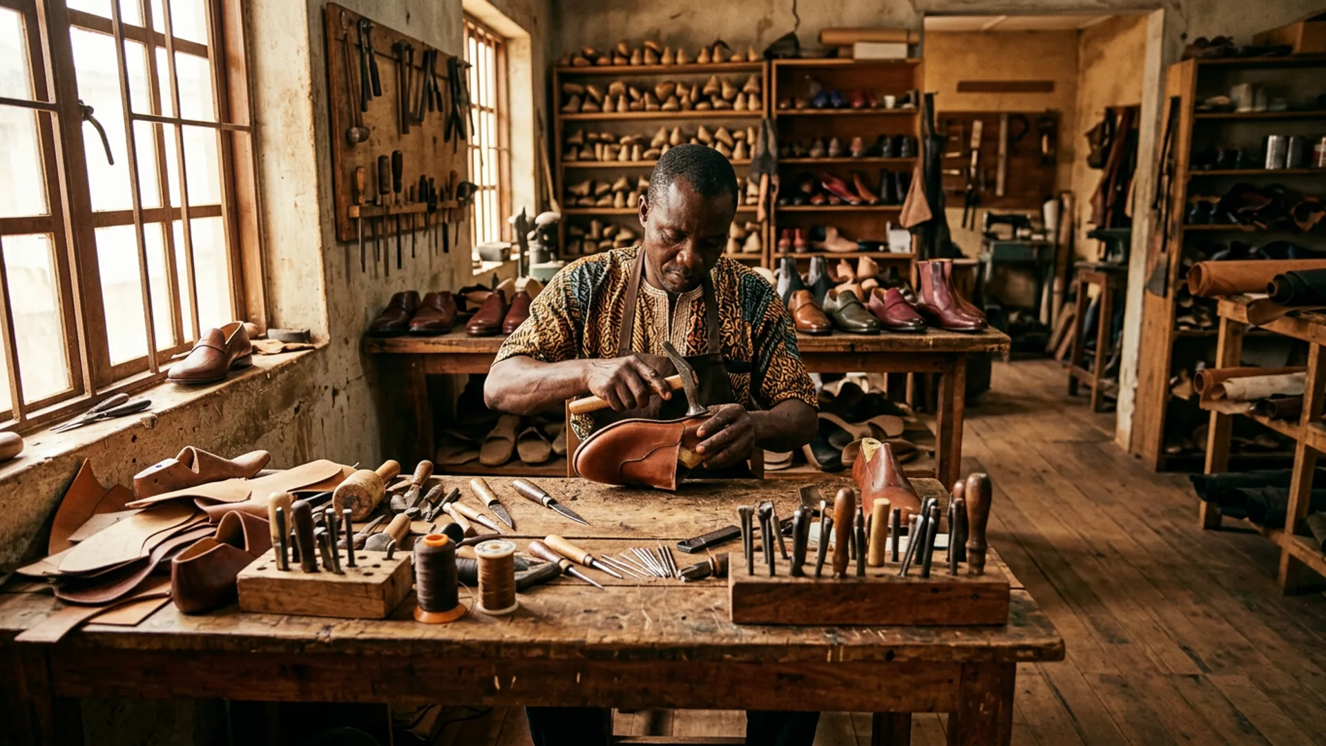 Steady Step workshop — shoemaker hands on leather